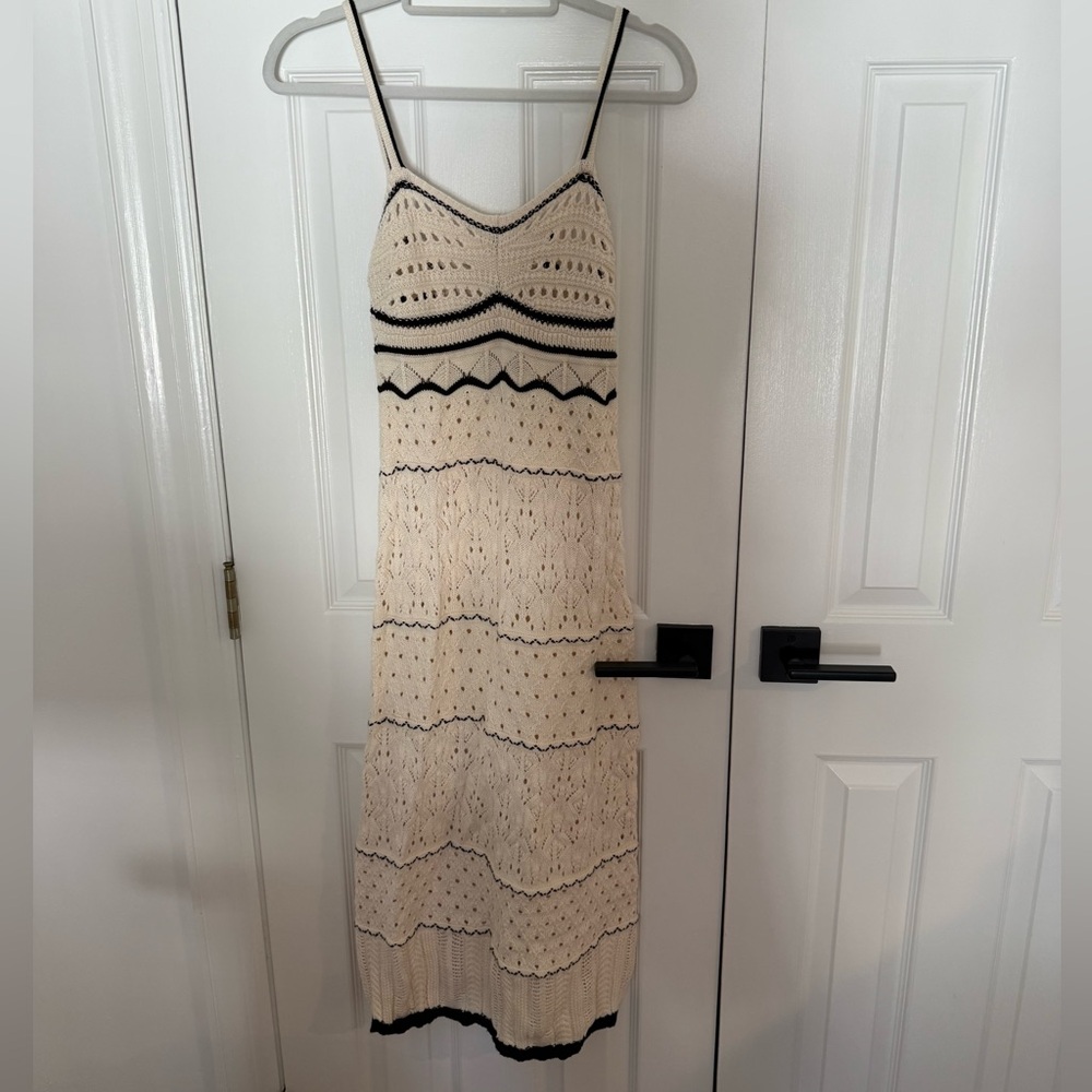 Cream and Black Crochet Midi Dress